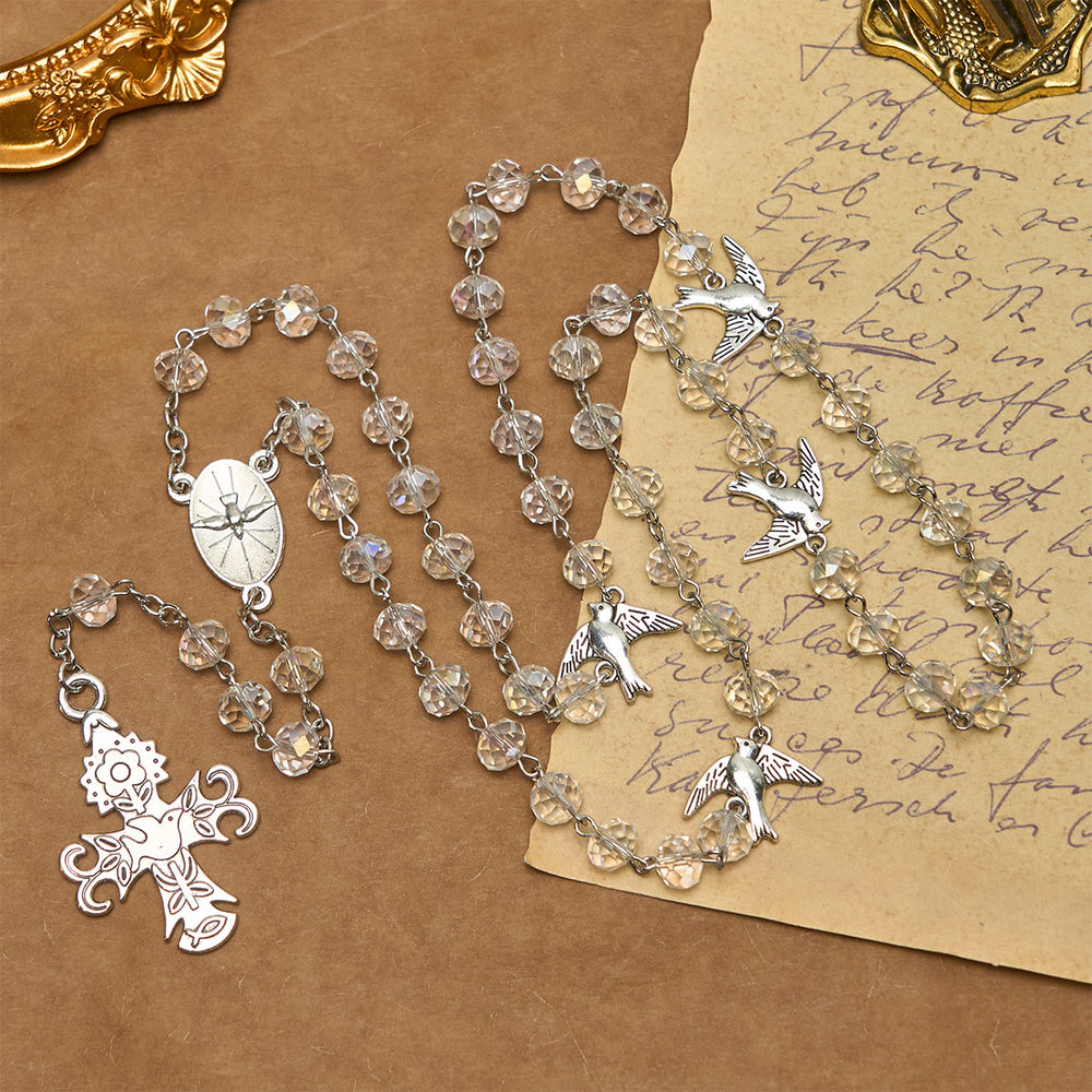 Christianartworkshop Chapelet catholique en cristal clair orné d'une colombe du Saint-Esprit et d'une croix - image 1