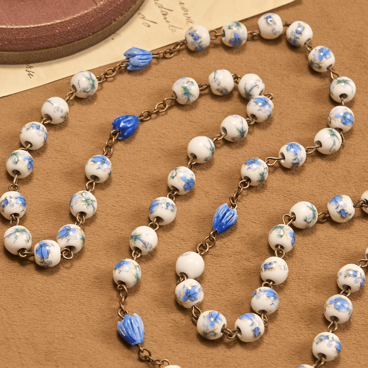 Christianartworkshop Chapelet en alliage acrylique bleu à motif floral rond de 8 mm, orné du Cœur Immaculé de Marie et d'un crucifix - image 7