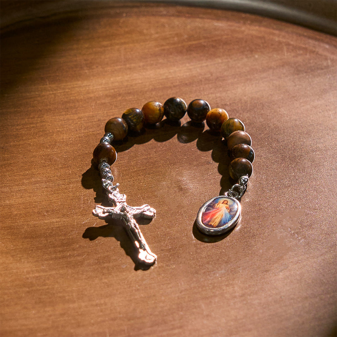 Christianartworkshop Chapelet de poche compact en œil de tigre avec crucifix et Miséricorde divine pour les prières quotidiennes - image 5