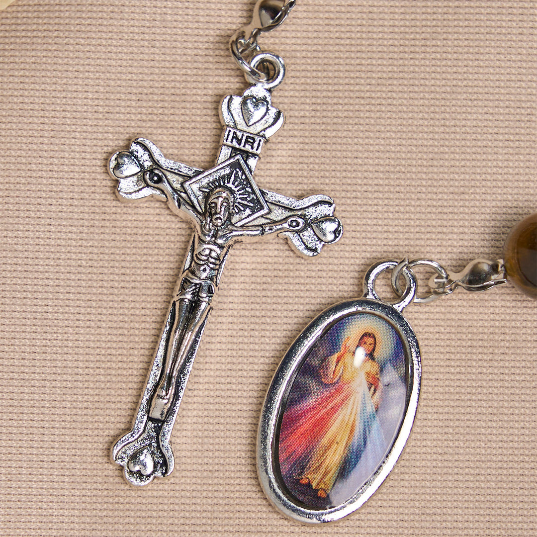 Christianartworkshop Chapelet de poche compact en œil de tigre avec crucifix et Miséricorde divine pour les prières quotidiennes - image 3
