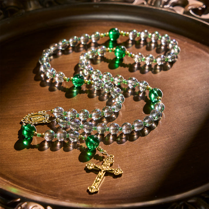 Christianartworkshop Chapelet élégant, blanc et vert, avec Notre-Dame de Guadalupe - image 1