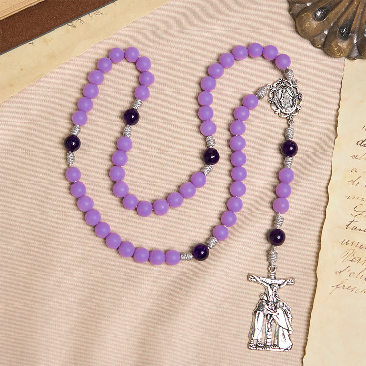Christianartworkshop Chapelet mat lavande orné d'une scène de crucifixion et d'une médaille miraculeuse - image 3