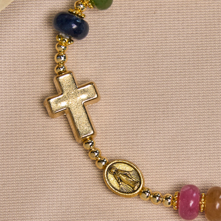 Bracelet en perles de tourmaline et boulier, orné d'une croix et d'une médaille miraculeuse, proposé par Christianartworkshop. - image 6