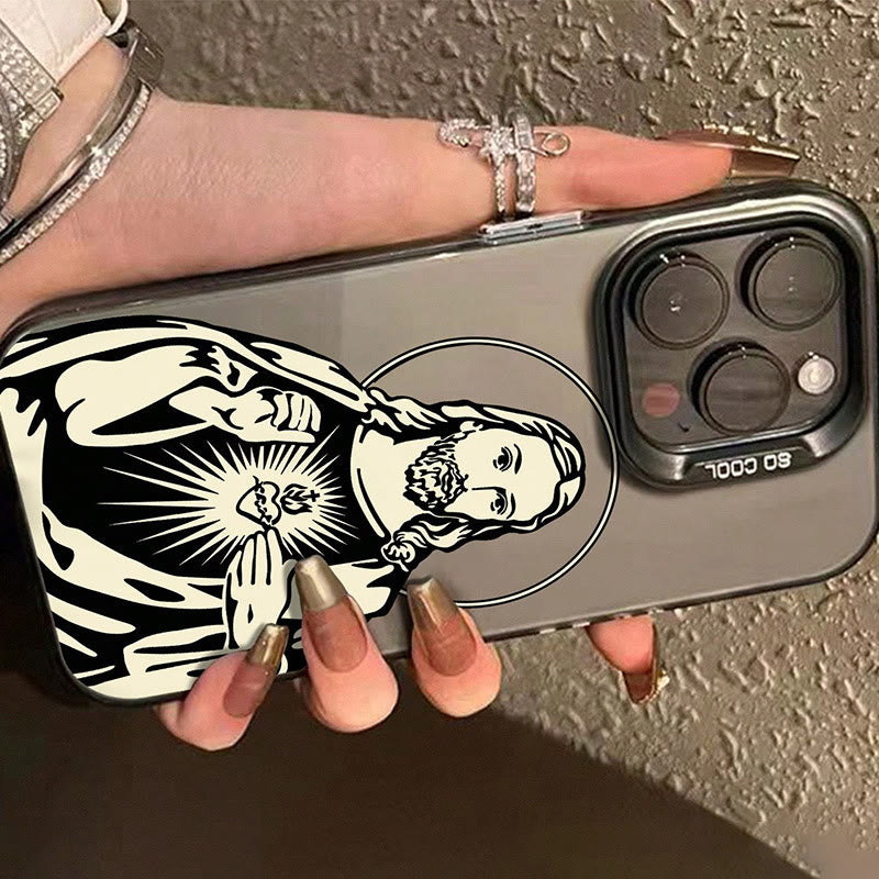 Christianartworkshop Coque de téléphone Sacré-Cœur de Jésus avec aura sacrée : Une touche rétro de spiritualité - image 4