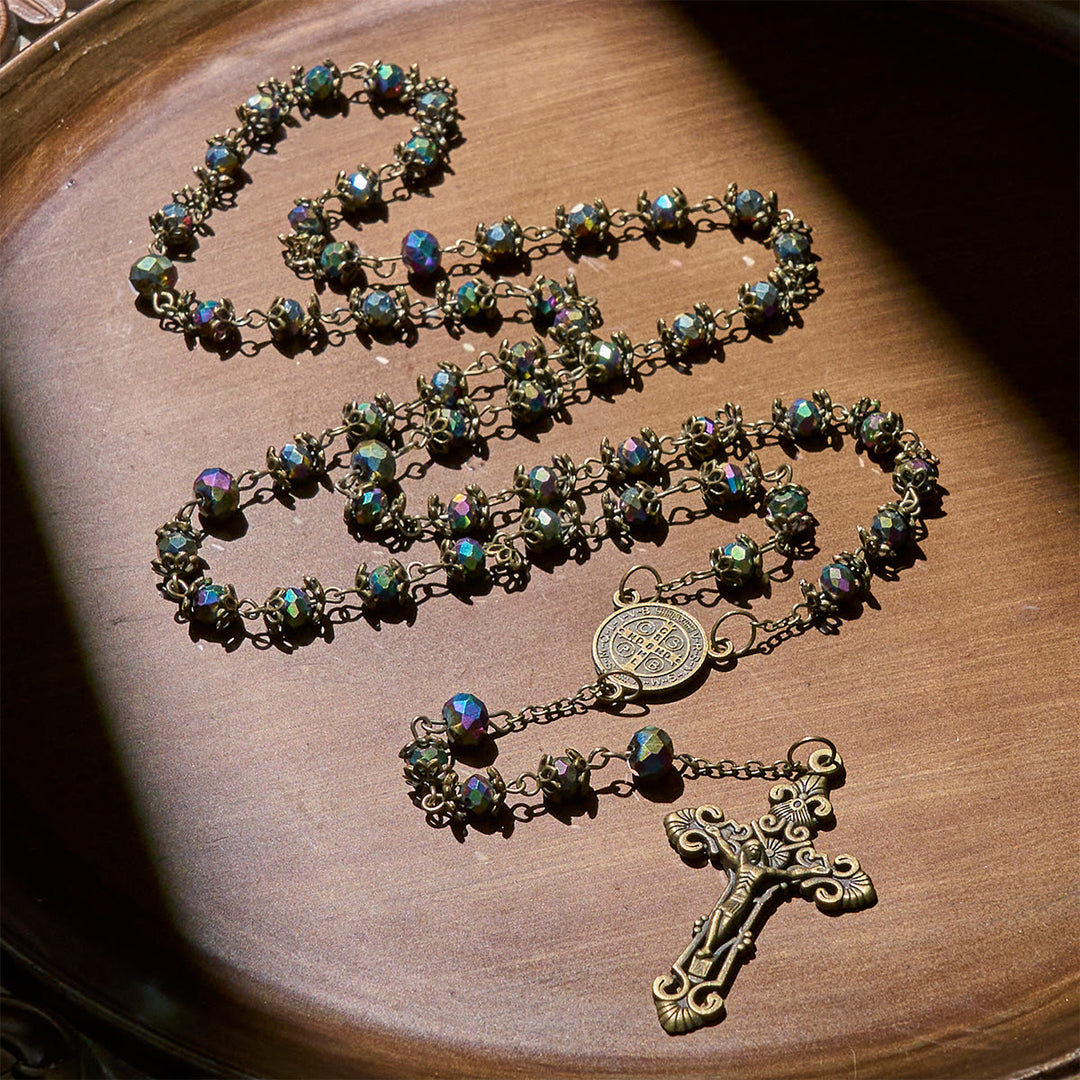 Christianartworkshop Chapelet fidèle en hématite avec crucifix en bronze et breloque de saint Benoît - image 1