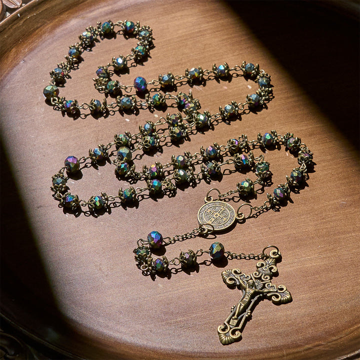 Christianartworkshop Chapelet fidèle en hématite avec crucifix en bronze et breloque de saint Benoît - image 1