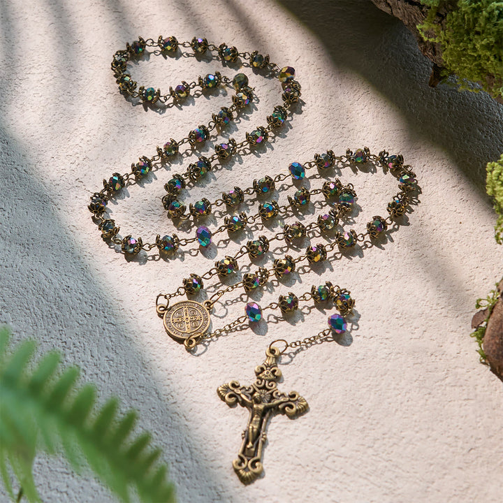 Christianartworkshop Chapelet fidèle en hématite avec crucifix en bronze et breloque de saint Benoît - Crucifix et saint Benoît - image 0