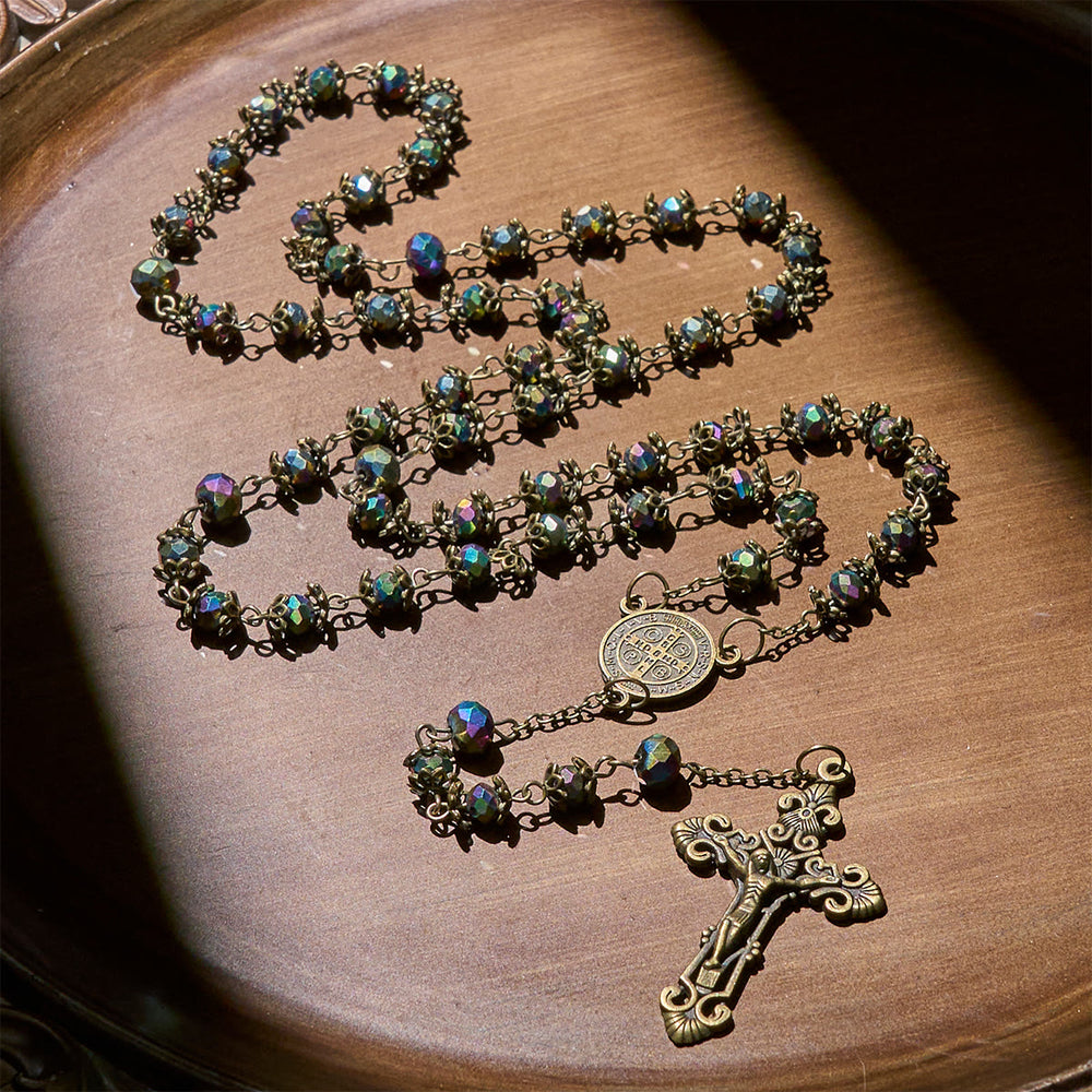 Christianartworkshop Chapelet fidèle en hématite avec crucifix en bronze et breloque de saint Benoît - image 1