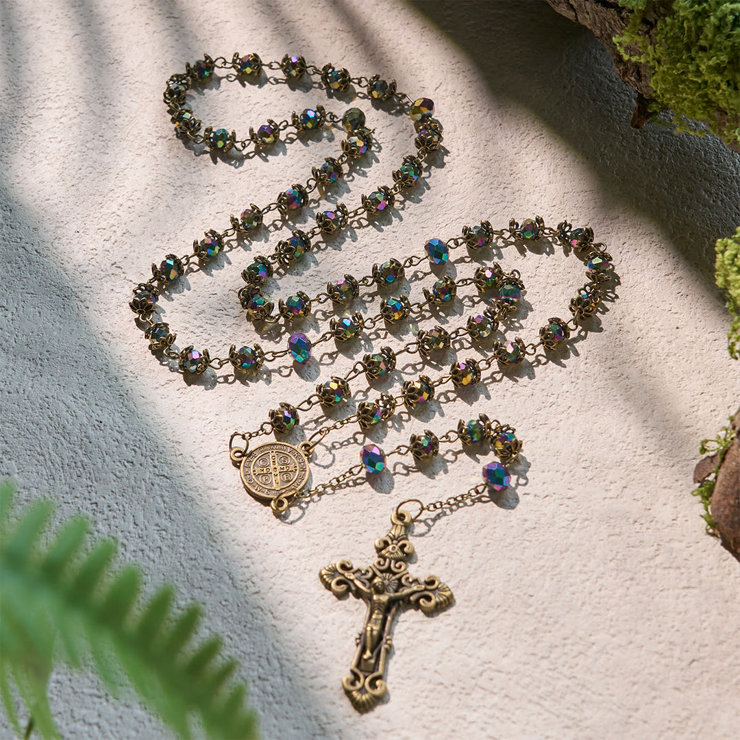 Christianartworkshop Chapelet fidèle en hématite avec crucifix en bronze et breloque de saint Benoît - Crucifix et saint Benoît - image 0