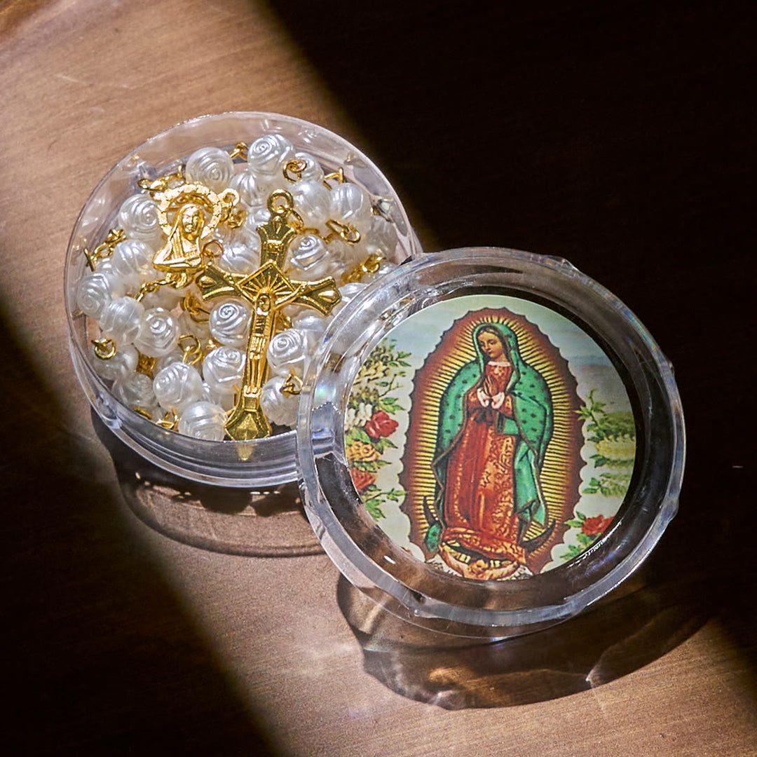 Christianartworkshop Chapelet élégant en perles de rose blanche avec boîte à la Vierge Marie pour les bénédictions - image 4