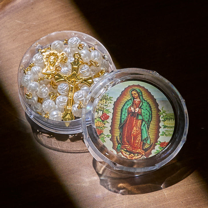 Christianartworkshop Chapelet élégant en perles de rose blanche avec boîte à la Vierge Marie pour les bénédictions - image 4