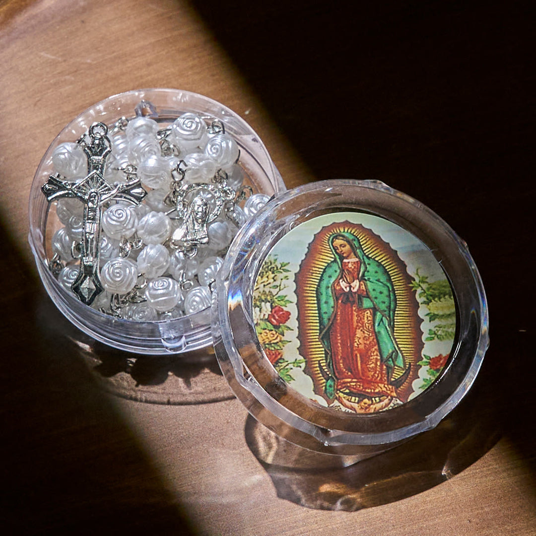 Christianartworkshop Chapelet élégant en perles de rose blanche avec boîte à la Vierge Marie pour les bénédictions - image 5