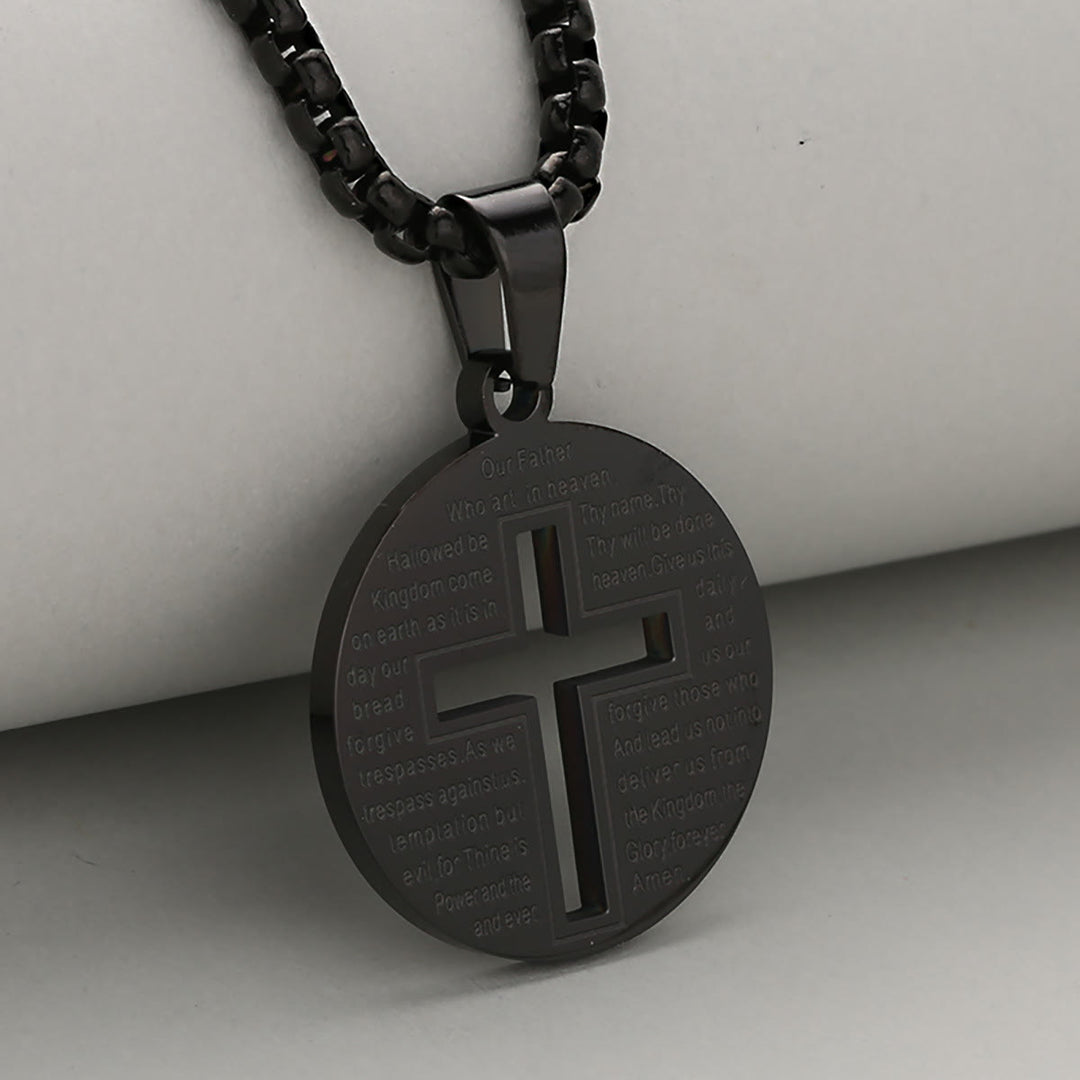 Christianartworkshop Collier pendentif croix ajourée avec prière inspirante en trois couleurs élégantes - Noir - image 3