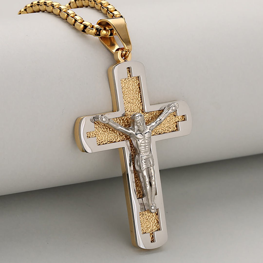 Christianartworkshop Collier pendentif crucifix poli disponible en quatre coloris intemporels - Or + Argent - image 0