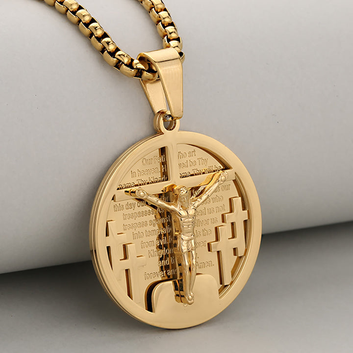 Christianartworkshop Collier pendentif crucifix rond en quatre couleurs, idéal pour les cadeaux religieux - Doré - image 4