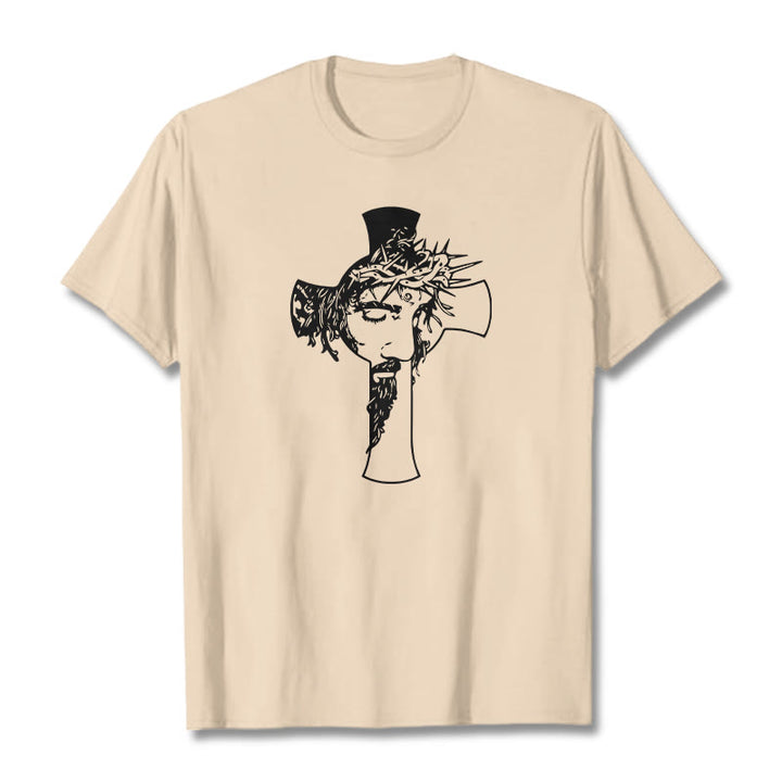 T-shirt unisexe Christianartworkshop avec motif moderne de couronne d'épines et de croix - Beige - 2XL - image 11