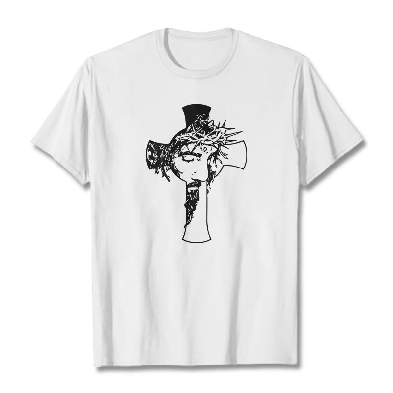 T-shirt unisexe Christianartworkshop avec motif moderne de couronne d'épines et de croix - Blanc - 2XL - image 2