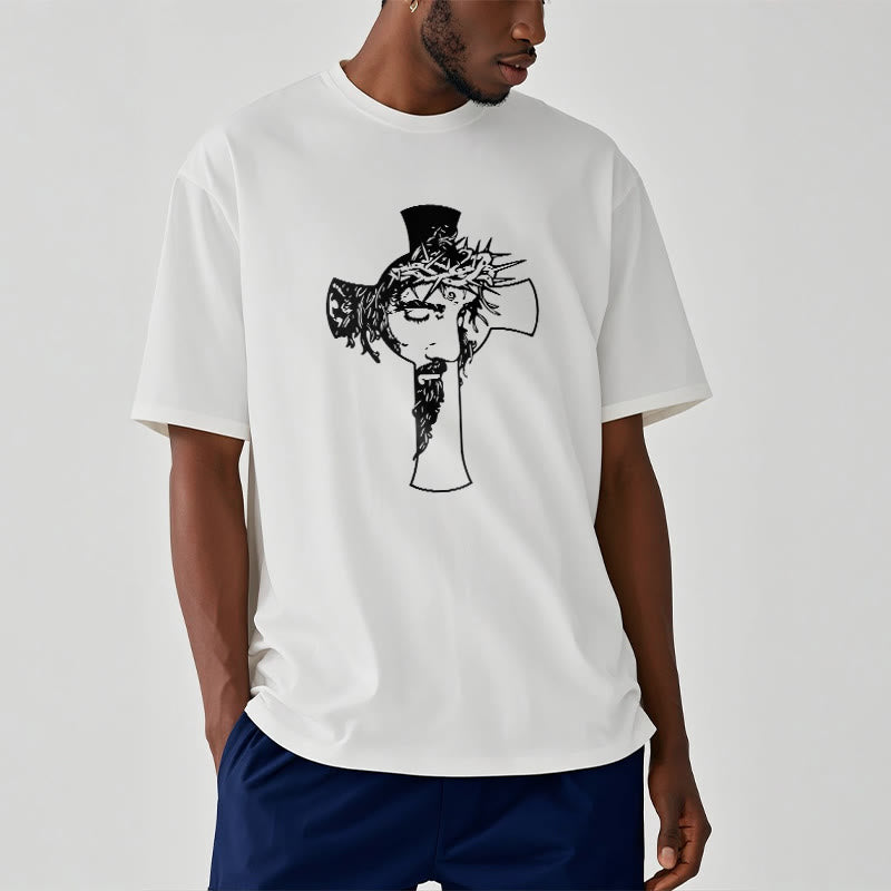 T-shirt unisexe Christianartworkshop avec motif moderne de couronne d'épines et de croix - image 3