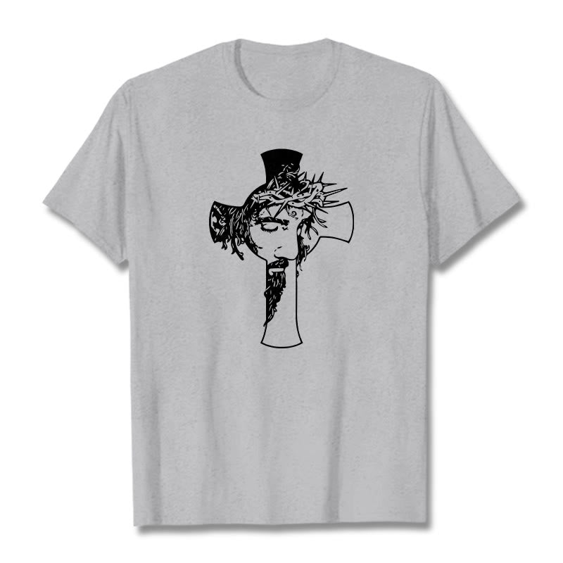 T-shirt unisexe Christianartworkshop avec motif moderne de couronne d'épines et de croix - Gris - 2XL - image 0