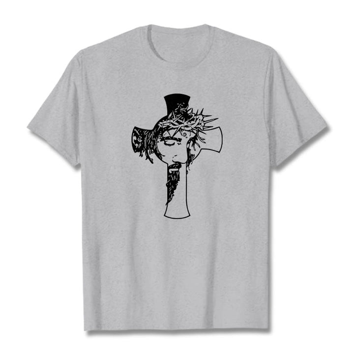 T-shirt unisexe Christianartworkshop avec motif moderne de couronne d'épines et de croix - Gris - 2XL - image 0