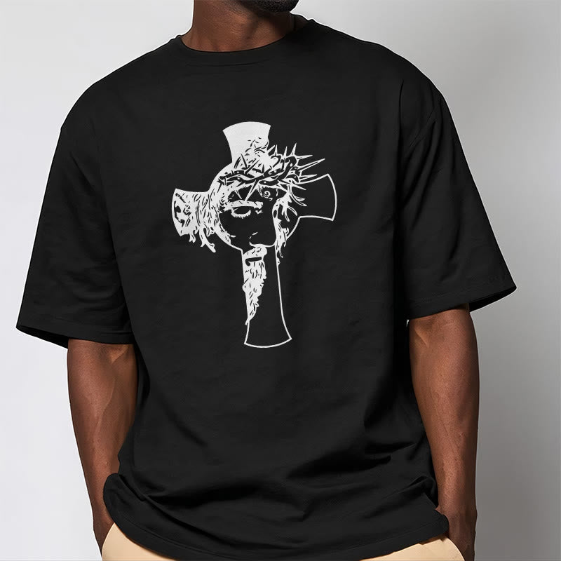 T-shirt unisexe Christianartworkshop avec motif moderne de couronne d'épines et de croix - image 6