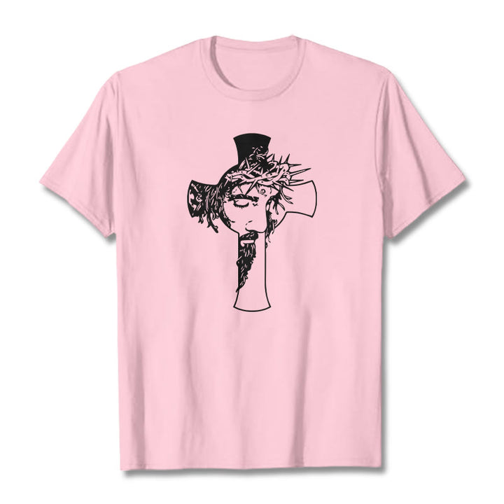 T-shirt unisexe Christianartworkshop avec motif moderne de couronne d'épines et de croix - Rose clair - 2XL - image 13