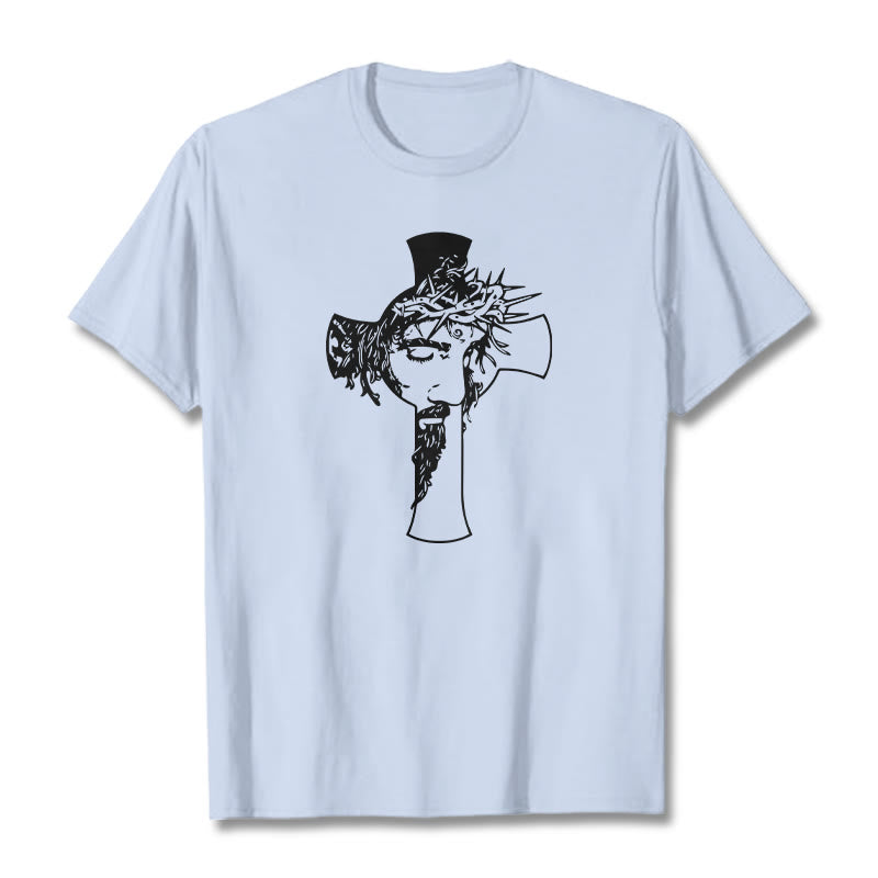 T-shirt unisexe Christianartworkshop avec motif moderne de couronne d'épines et de croix - Bleu clair - 2XL - image 19