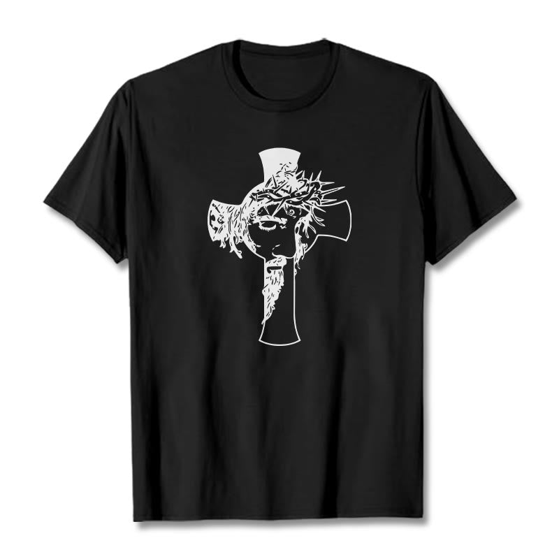 T-shirt unisexe Christianartworkshop avec motif moderne de couronne d'épines et de croix - Noir - 2XL - image 5