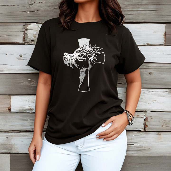 T-shirt unisexe Christianartworkshop avec motif moderne de couronne d'épines et de croix - image 7