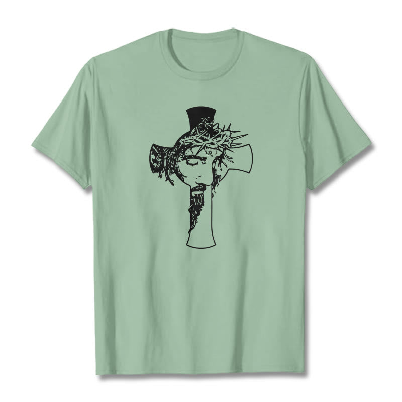 T-shirt unisexe Christianartworkshop avec motif moderne de couronne d'épines et de croix - Vert clair - 2XL - image 15
