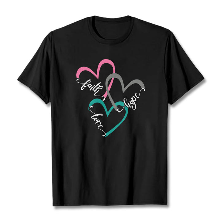 T-shirt unisexe Christianartworkshop « Foi, Espérance, Amour » avec motif de cœur chrétien pour les croyants - Noir - 2XL - image 3