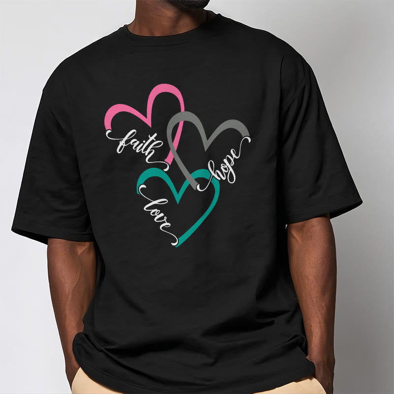 T-shirt unisexe Christianartworkshop « Foi, Espérance, Amour » avec motif de cœur chrétien pour les croyants - image 4