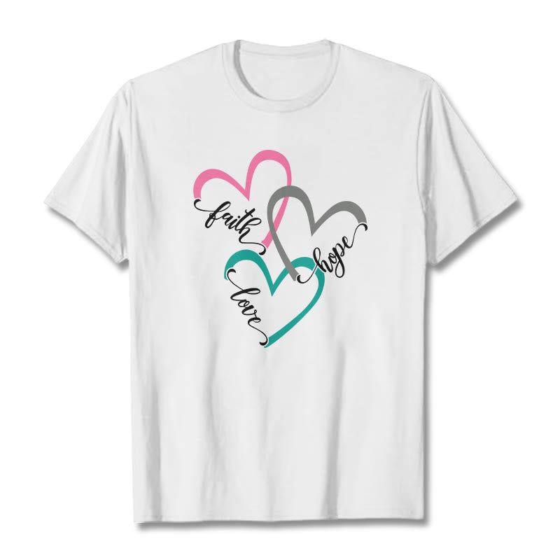 T-shirt unisexe Christianartworkshop « Foi, Espérance, Amour » avec motif de cœur chrétien pour les croyants - Blanc - 2XL - image 0