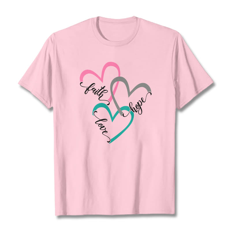 T-shirt unisexe Christianartworkshop « Foi, Espérance, Amour » avec motif de cœur chrétien pour les croyants - Rose clair - 2XL - image 15