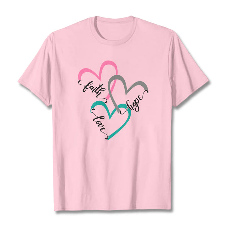 T-shirt unisexe Christianartworkshop « Foi, Espérance, Amour » avec motif de cœur chrétien pour les croyants - Rose clair - 2XL - image 15