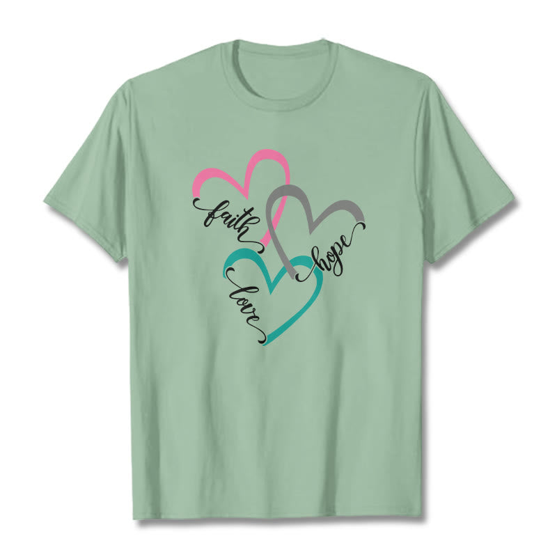 T-shirt unisexe Christianartworkshop « Foi, Espérance, Amour » avec motif de cœur chrétien pour les croyants - Vert clair - 2XL - image 11