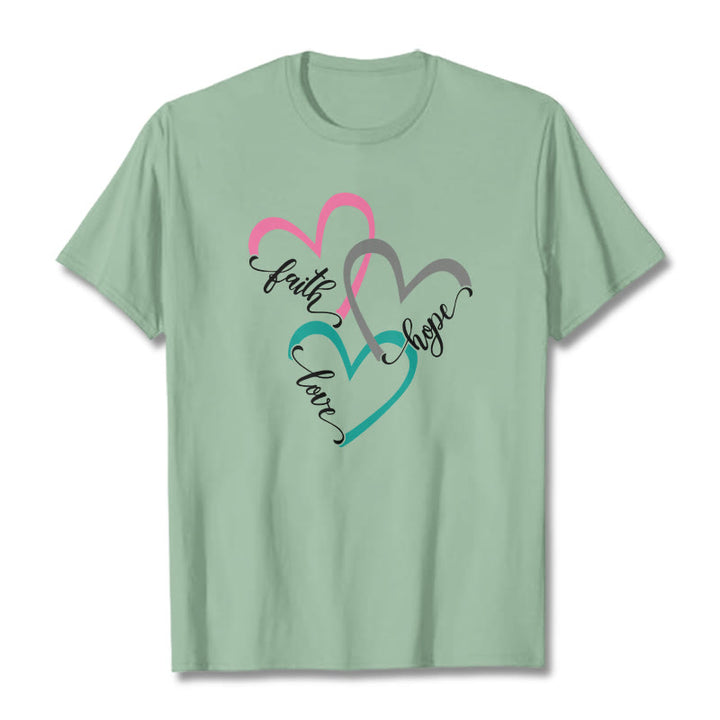 T-shirt unisexe Christianartworkshop « Foi, Espérance, Amour » avec motif de cœur chrétien pour les croyants - Vert clair - 2XL - image 11