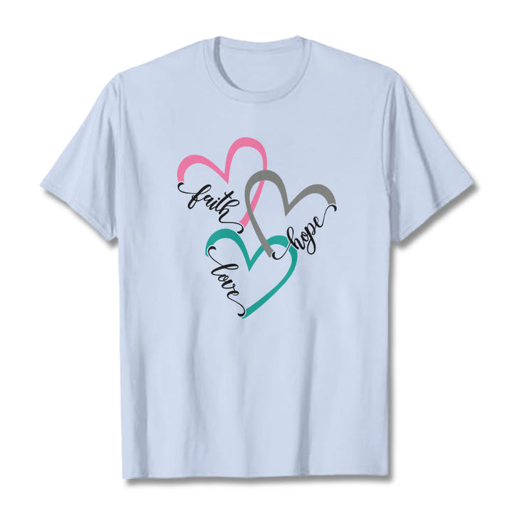 T-shirt unisexe Christianartworkshop « Foi, Espérance, Amour » avec motif de cœur chrétien pour les croyants - Bleu clair - 2XL - image 18