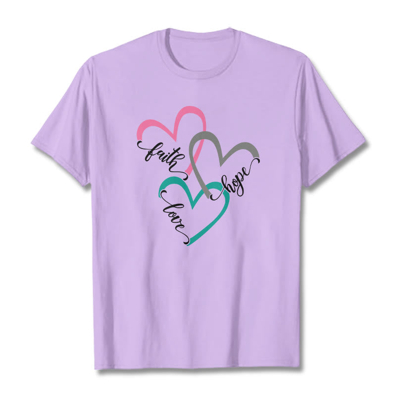 T-shirt unisexe Christianartworkshop « Foi, Espérance, Amour » avec motif de cœur chrétien pour les croyants - Violet clair - 2XL - image 13