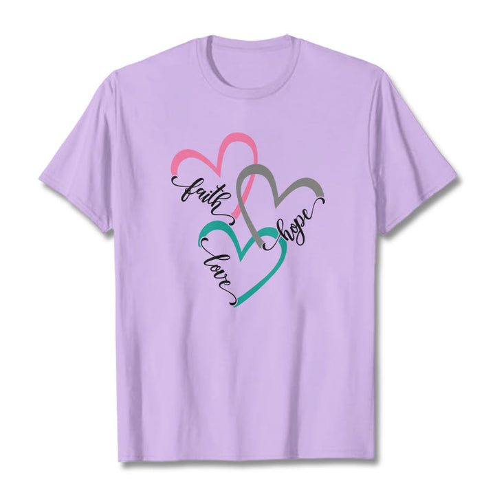 T-shirt unisexe Christianartworkshop « Foi, Espérance, Amour » avec motif de cœur chrétien pour les croyants - Violet clair - 2XL - image 13
