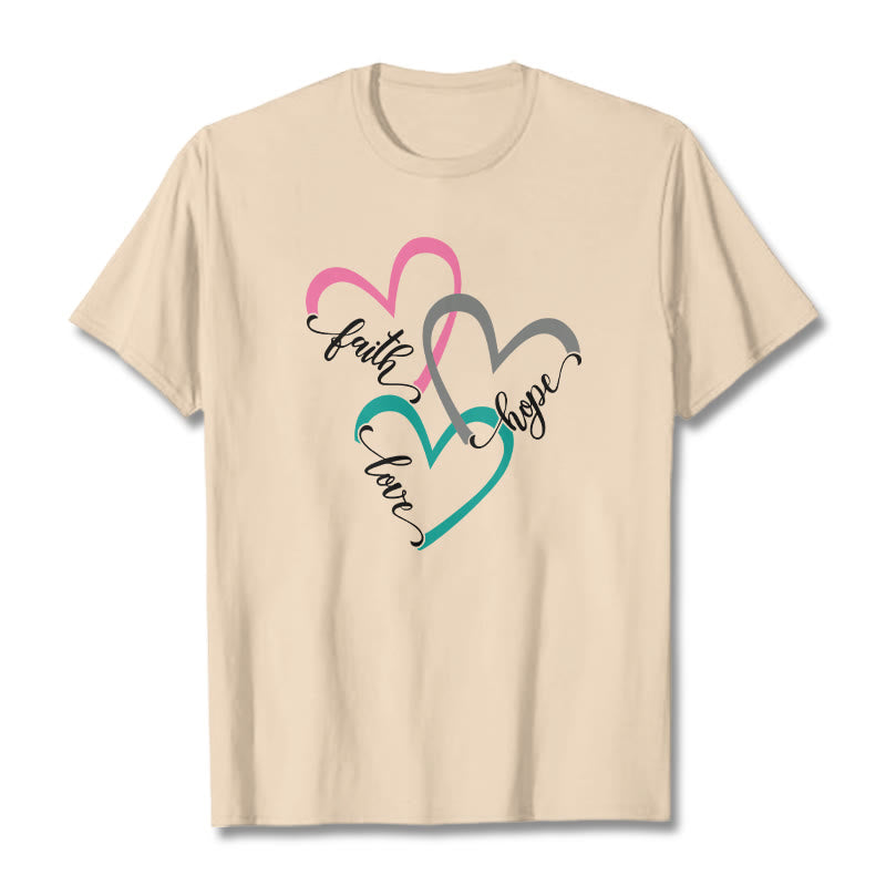 T-shirt unisexe Christianartworkshop « Foi, Espérance, Amour » avec motif de cœur chrétien pour les croyants - Beige - 2XL - image 9