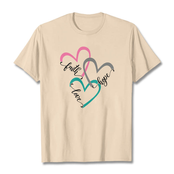 T-shirt unisexe Christianartworkshop « Foi, Espérance, Amour » avec motif de cœur chrétien pour les croyants - Beige - 2XL - image 9