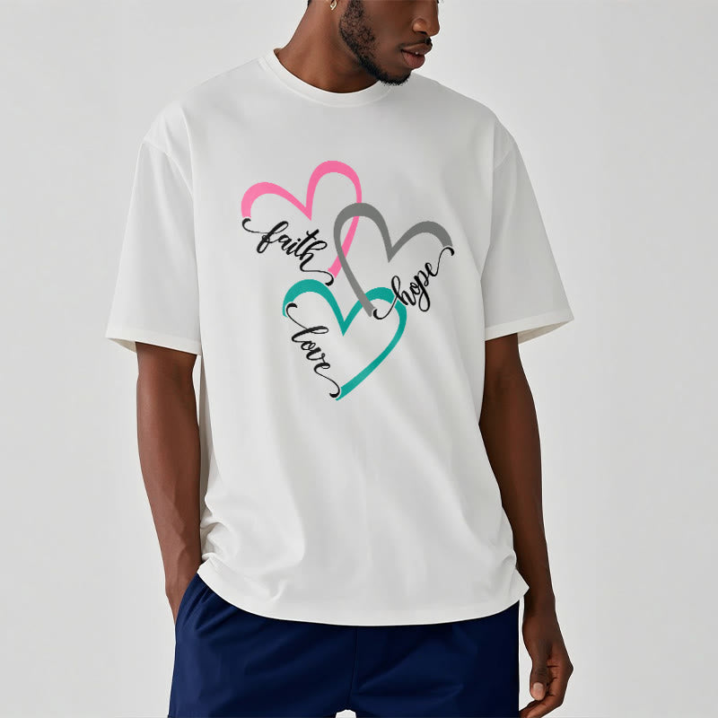 T-shirt unisexe Christianartworkshop « Foi, Espérance, Amour » avec motif de cœur chrétien pour les croyants - image 2