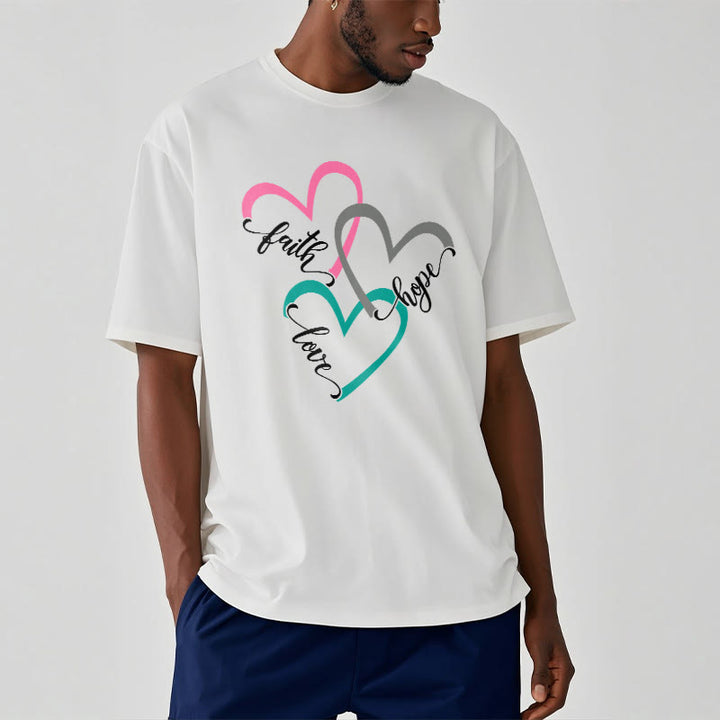T-shirt unisexe Christianartworkshop « Foi, Espérance, Amour » avec motif de cœur chrétien pour les croyants - image 2