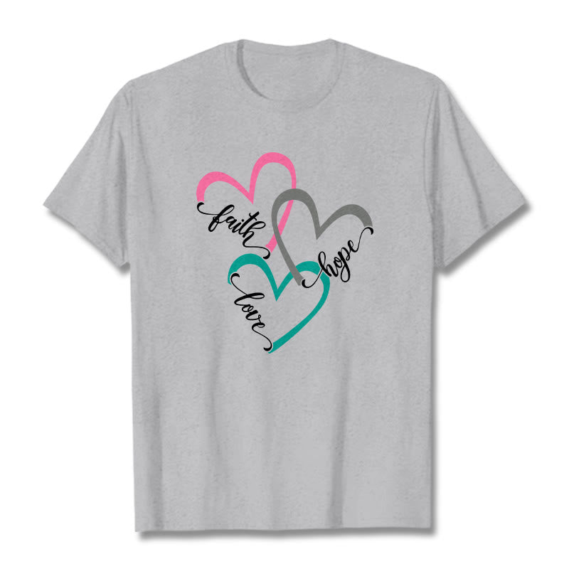 T-shirt unisexe Christianartworkshop « Foi, Espérance, Amour » avec motif de cœur chrétien pour les croyants - Gris - 2XL - image 17