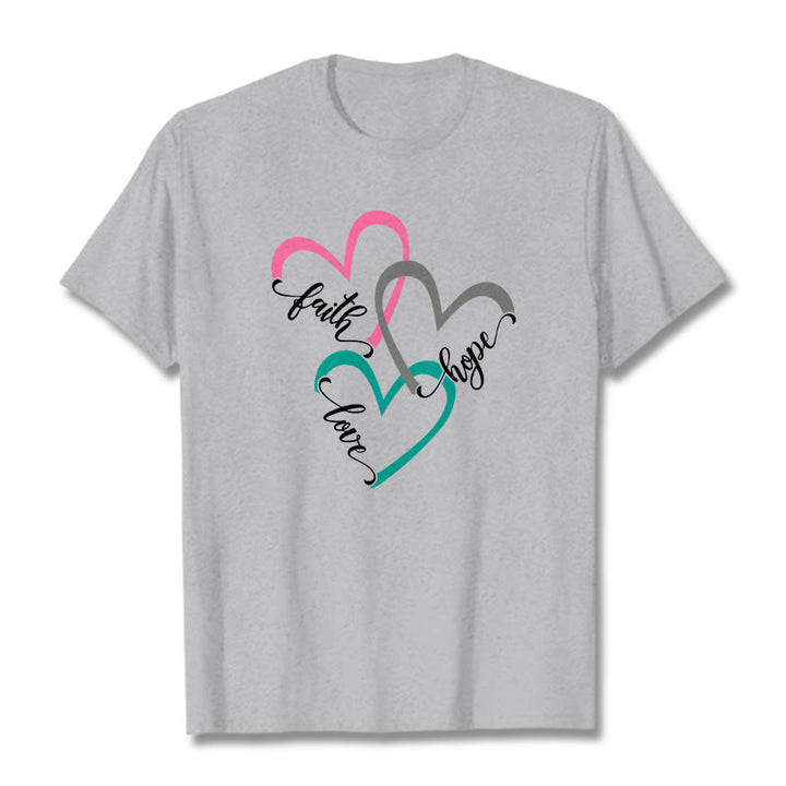 T-shirt unisexe Christianartworkshop « Foi, Espérance, Amour » avec motif de cœur chrétien pour les croyants - Gris - 2XL - image 17