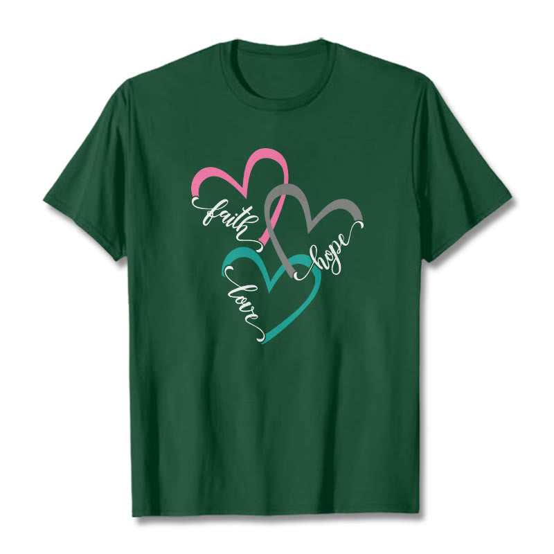 T-shirt unisexe Christianartworkshop « Foi, Espérance, Amour » avec motif de cœur chrétien pour les croyants - Vert foncé - 2XL - image 7