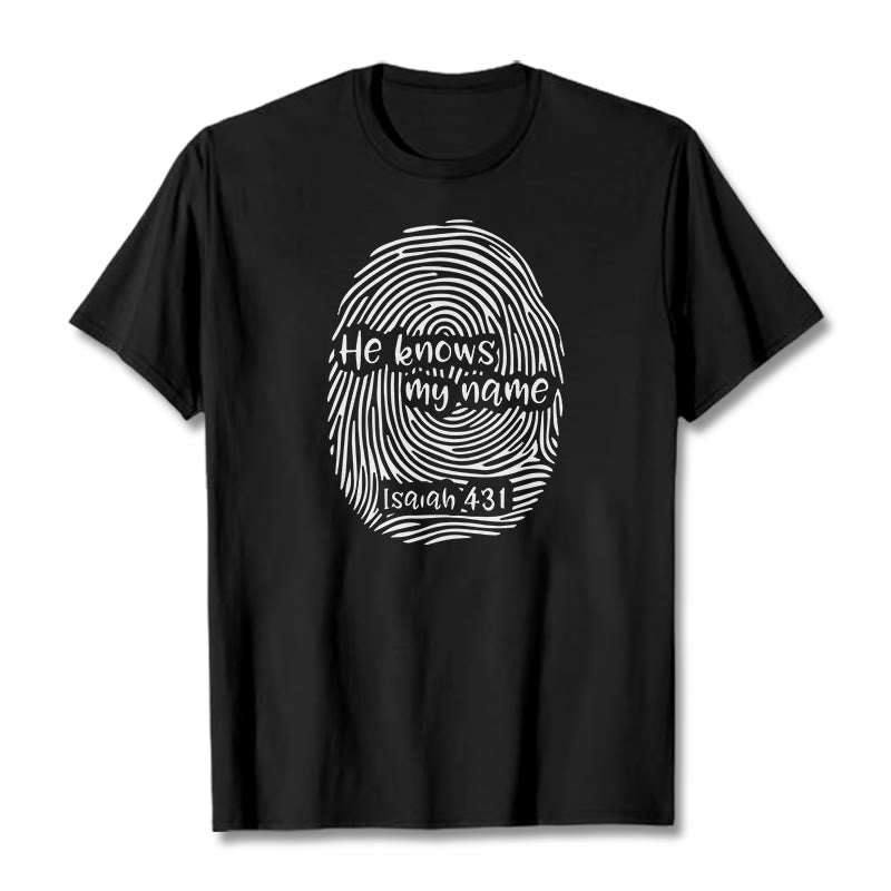 T-shirt unisexe Christianartworkshop « Il connaît mon nom » avec empreinte digitale et verset biblique - Noir - 2XL - image 0