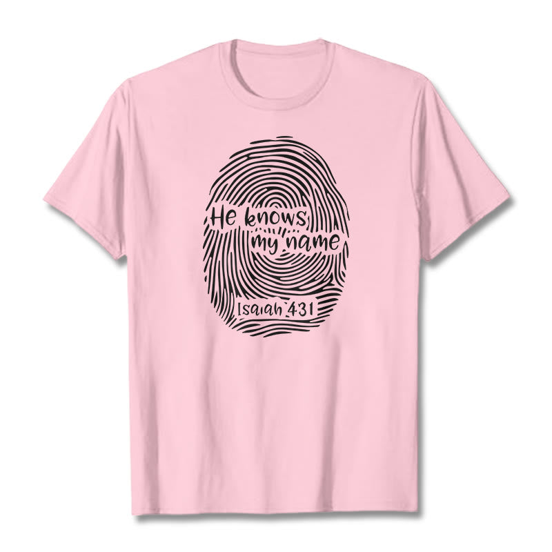 T-shirt unisexe Christianartworkshop « Il connaît mon nom » avec empreinte digitale et verset biblique - Rose clair - 2XL - image 16