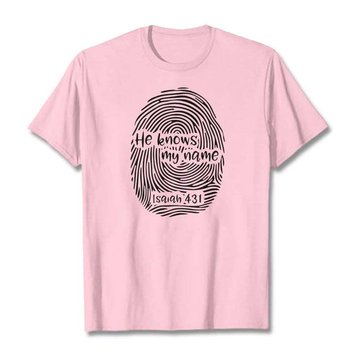 T-shirt unisexe Christianartworkshop « Il connaît mon nom » avec empreinte digitale et verset biblique - Rose clair - 2XL - image 16